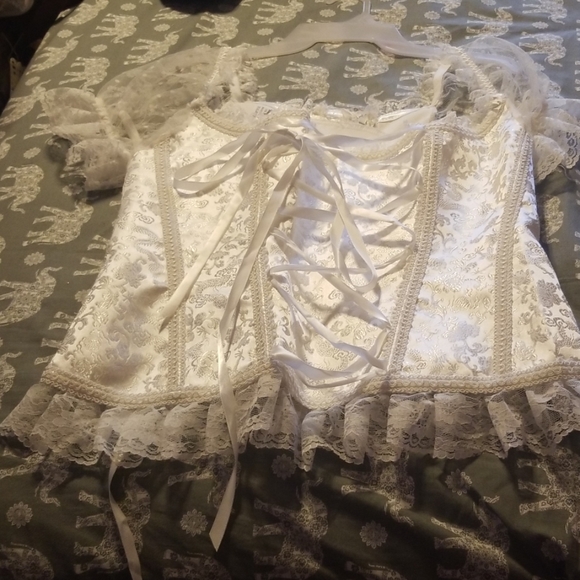 White bustier w/ lace sleeves - Picture 2 of 7